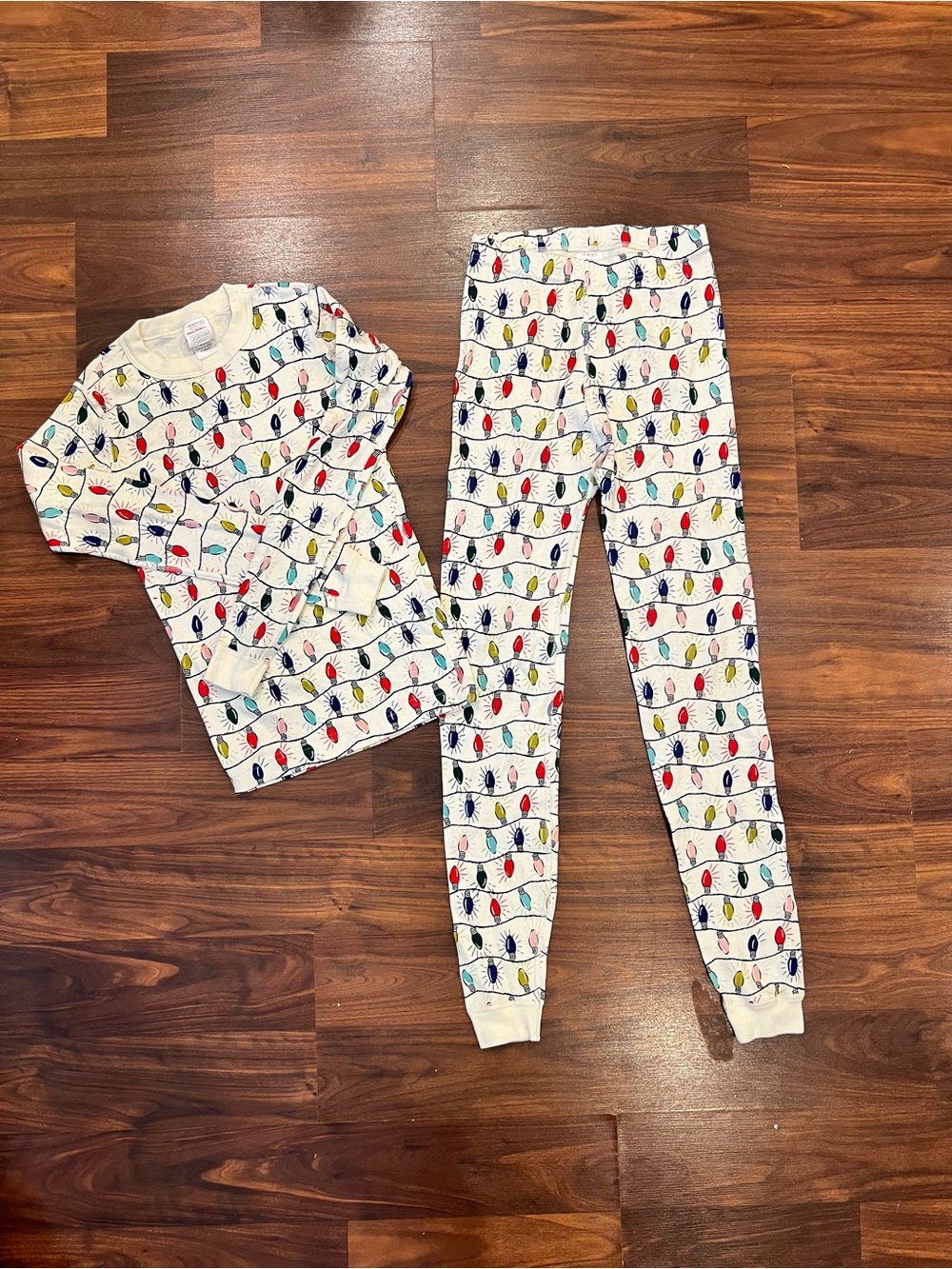 Hanna Andersson Christmas Lights Long Johns Pajamas Size 12 NWOT Organic Cotton